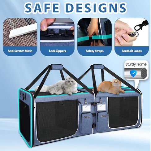 Petskd Double Extra Large Cat Carrier with Litter Box, Blue in Saudi Arabia