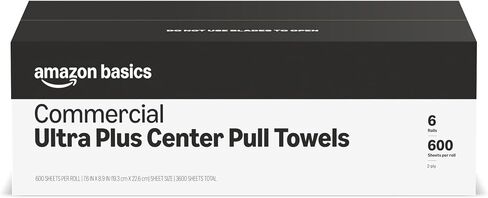 AmazonCommercial 2-Ply White Centerpull Centerfeed Paper Hand Towels, Bulk for Business, Perforated, Compatible with Universal Dispensers, FSC Certified, 3600 Count (Sheets), 6 Rolls of 600 Sheets in Kuwait
