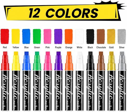 12 Colors Jumbo Poster Markers, 10 mm Wide Tip Acrylic Paint Markers in Saudi Arabia