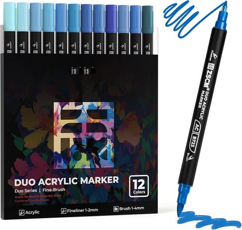 ZSCM 12 Brown Acrylic Paint Markers, Dual Fine & Brush Tip Acrylic Pens in Saudi Arabia