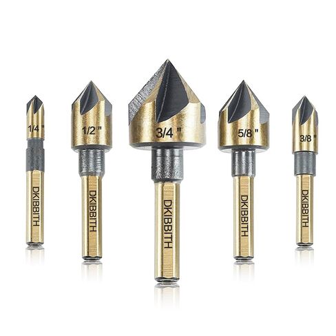 Countersink Drill Bit Set 5-Piece, M2 HSS, 82 Degree, 5 Flute, ¼" Quick Change Hex Shank, 1/4" 3/8" 1/2" 5/8" 3/4" Sharp and Durable Countersink Bits for Metal Wood and Plastic, with Storage Case in Kuwait