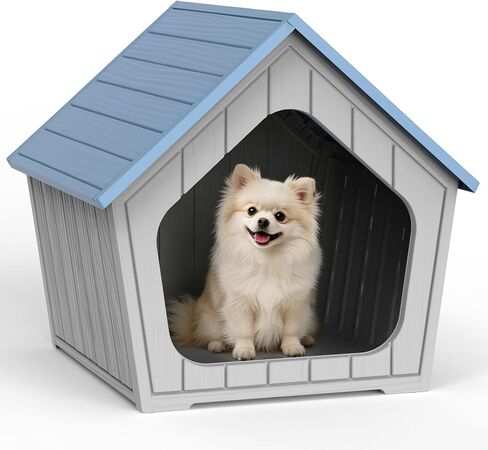 Vixzen Dog House في الهواء الطلق مقاوم للماء ، راتنج صغير منزل مع تصميم مقاوم للطقس لاستخدام سرير الكلاب في الهواء الطلق - مثالي للحيوانات الأليفة الصغيرة إلى المتوسطة in Kuwait