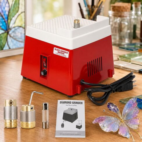 Podoy Stained Grinders Glass Mini Power Industrial Glass Ceramics Grinder Grinding Tool w/Diamond Grinder Bit Splash Guard Face Shield Tray Art Grinding Tool Red 110V in Saudi Arabia