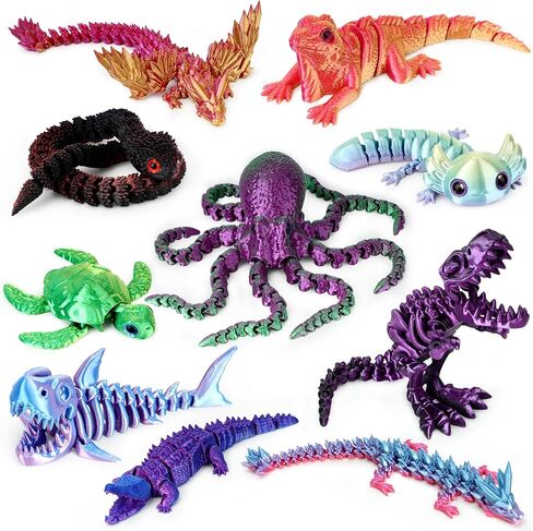 3D Printed Animal Figures, 10-Pack Set with Movable Joints, Realistic Models for Kids’ Educational Play, Home & Desktop Decoration in Kuwait