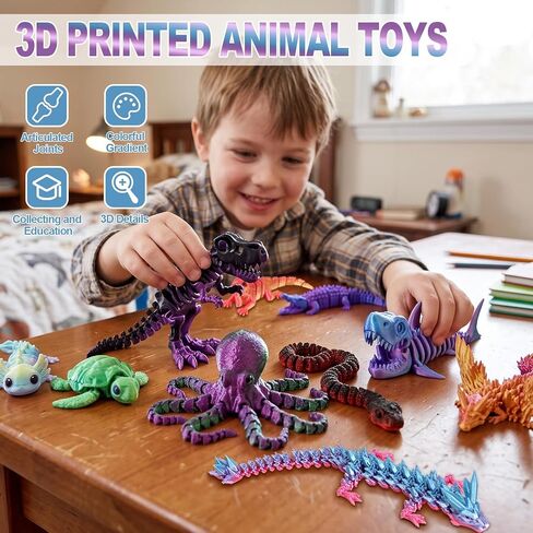3D Printed Animal Figures, 10-Pack Set with Movable Joints, Realistic Models for Kids’ Educational Play, Home & Desktop Decoration in Kuwait