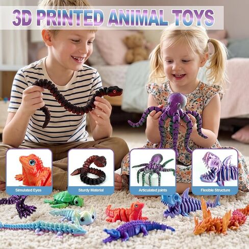 3D Printed Animal Figures, 10-Pack Set with Movable Joints, Realistic Models for Kids’ Educational Play, Home & Desktop Decoration in Kuwait