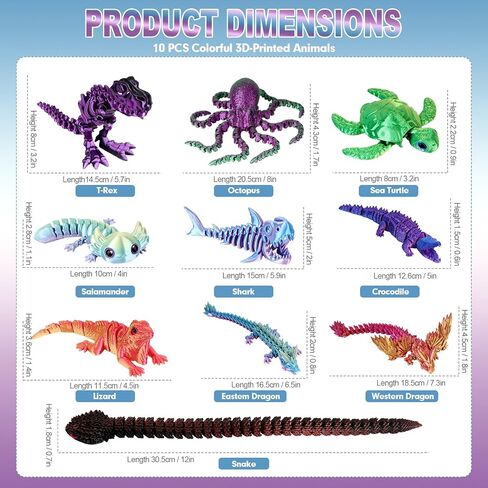 3D Printed Animal Figures, 10-Pack Set with Movable Joints, Realistic Models for Kids’ Educational Play, Home & Desktop Decoration in Kuwait