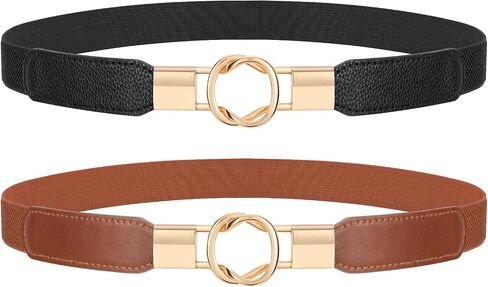 JASGOOD 2 Pack 3 Pack Women Retro Elastic Stretchy Metal Buckle Skinny Waist Belt 1 inch Wide in Kuwait
