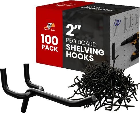 100 حزمة من FactorDuty بطول 2 بوصة من الفولاذ الأسود PEG Board Pegboard رفوف السنانير بالجملة الكثير 20 رطل PEG Hooks أدوات تنظيم لتخزين الحرف اليدوية، المرآب، المطبخ، الأدوات والمزيد in Kuwait