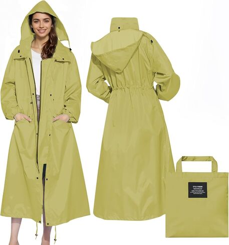 SOPPY Rain Coats for Women, Women's Long Waterproof Raincoat Lightweight Hooded Rain Jacket for Women Hiking Travel Outdoor in Kuwait