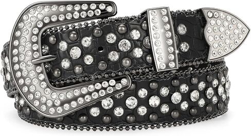 SANSTHS Women Rhinestone Belt for Jeans, Men Western Cowgirl Bling Studded Belt Faux Crocodile Grain Leather in Kuwait