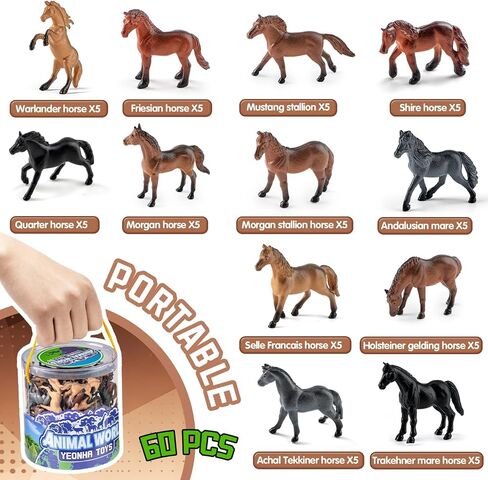 60 Pcs Horse Toys Set with Gift Box, Realistic Mini Plastic Horse Figurines in Kuwait