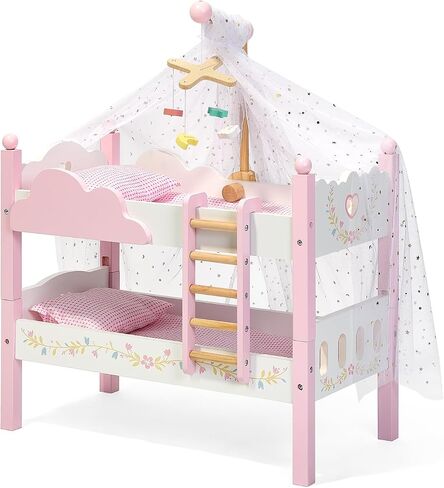 OOOK 2-in-1 Baby Doll Bunk Bed for 18 Inch Doll with Tulle, Bedding, Ladder in Kuwait