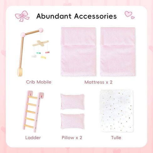 OOOK 2-in-1 Baby Doll Bunk Bed for 18 Inch Doll with Tulle, Bedding, Ladder in Kuwait