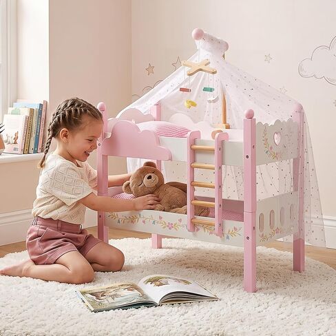 OOOK 2-in-1 Baby Doll Bunk Bed for 18 Inch Doll with Tulle, Bedding, Ladder in Kuwait