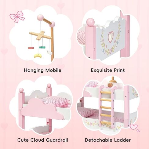 OOOK 2-in-1 Baby Doll Bunk Bed for 18 Inch Doll with Tulle, Bedding, Ladder in Kuwait