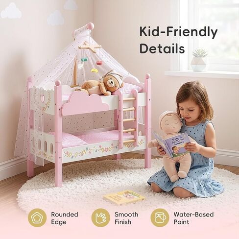 OOOK 2-in-1 Baby Doll Bunk Bed for 18 Inch Doll with Tulle, Bedding, Ladder in Kuwait