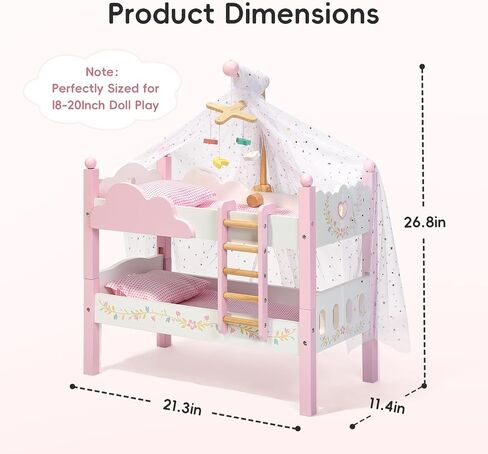 OOOK 2-in-1 Baby Doll Bunk Bed for 18 Inch Doll with Tulle, Bedding, Ladder in Kuwait
