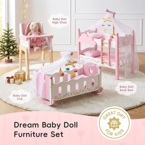 OOOK 2-in-1 Baby Doll Bunk Bed for 18 Inch Doll with Tulle, Bedding, Ladder in Kuwait