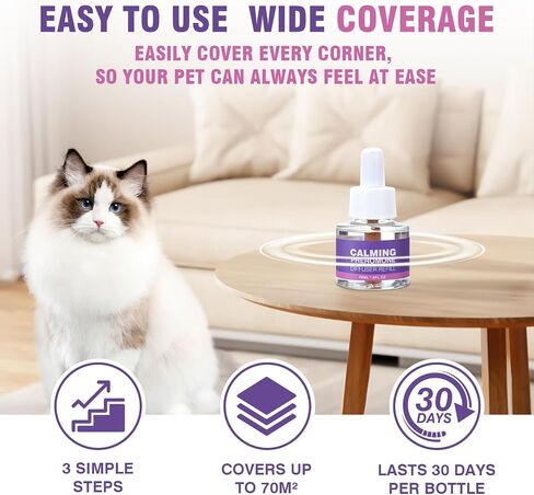 Cat Calming Pheromone Diffuser Refills 4 Pack Anxiety and Stress Calming for Cats Reduce Inappropriate Peeing and Spraying Fragrance Free for Bedroom Bathroom Reduces Conflict in Multi-Cat Households in Kuwait