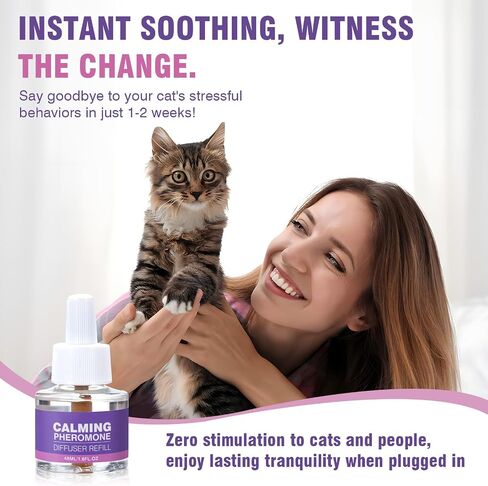 Cat Calming Pheromone Diffuser Refills 4 Pack Anxiety and Stress Calming for Cats Reduce Inappropriate Peeing and Spraying Fragrance Free for Bedroom Bathroom Reduces Conflict in Multi-Cat Households in Kuwait
