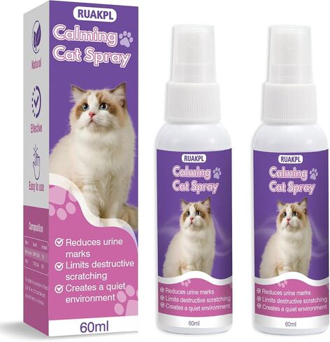 Cat Calming Spray 60 ML 2 Pack Calming Solution for Cats Cat Pheromone Spray Reduces Stress Anxiety Scratching Calming Spray for Cats Good for Home Travel Cat Pheromones Calming Spray in Kuwait