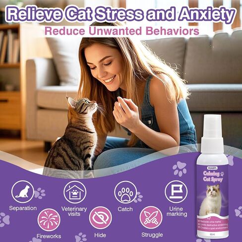 Cat Calming Spray 60 ML 2 Pack Calming Solution for Cats Cat Pheromone Spray Reduces Stress Anxiety Scratching Calming Spray for Cats Good for Home Travel Cat Pheromones Calming Spray in Kuwait