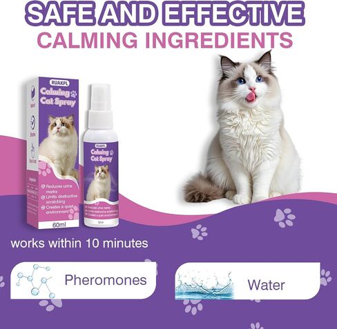 Cat Calming Spray 60 ML 2 Pack Calming Solution for Cats Cat Pheromone Spray Reduces Stress Anxiety Scratching Calming Spray for Cats Good for Home Travel Cat Pheromones Calming Spray in Kuwait