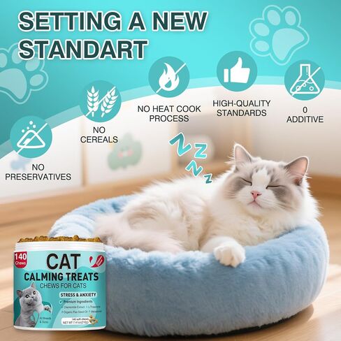 Cat Calming Treats, 140 Soft Chews to Relieve Anxiety, Stress & Prevent Bites, Perfect for Travel & Vet Visits, Aid Sleep with Melatonin Soothing Calming Care for Cats Chicken Flavor in Saudi Arabia