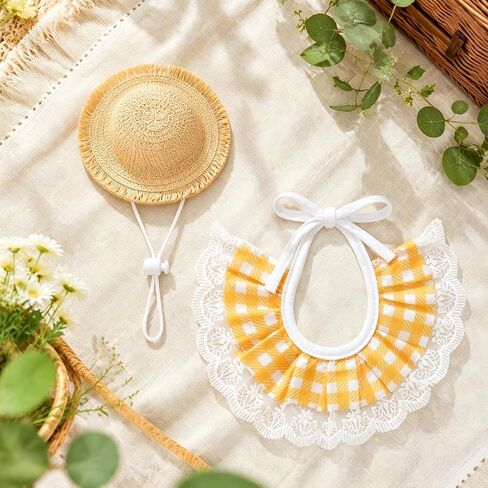 Summer Spring Porch Goose Outfit Hat Lace Bib Accessories (Yellow) in Saudi Arabia