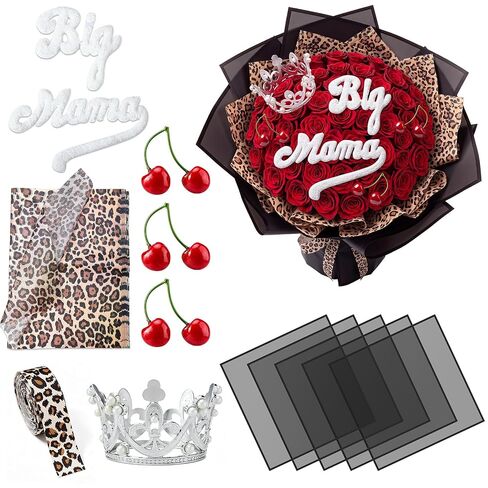 77 Pcs Big Mama Bouquet Flower Kit Leopard Wrapping Paper in Kuwait