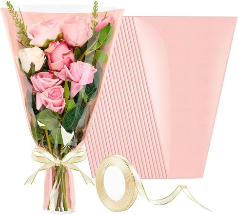 Mauproy Pink Flower Bags for Bouquets, 18 x 12 Inches, 50 Pack in Kuwait