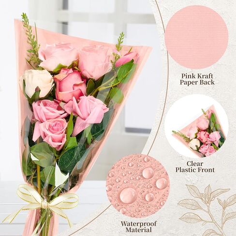 Mauproy Pink Flower Bags for Bouquets, 18 x 12 Inches, 50 Pack in Kuwait