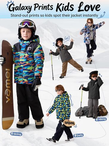 FREE SOLDIER Boys Girls Waterproof Ski Jacket Fleece Lined Warm Winter Snow Coat Kids Winter Jacket with Detachable Hood in Kuwait