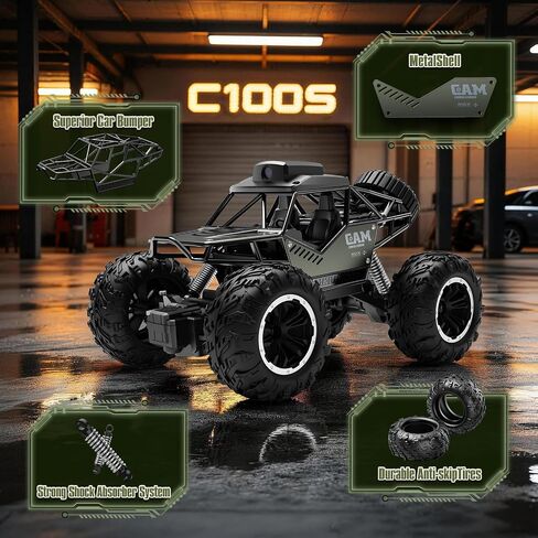 FPV RC Car with Camera for Kids Adults,1:18 Offroad Remote Control Car,All Terrain Hobby RC Truck,HD Screen,Two Batteries (40 Minute Battery Life),Alloy Body,Birthday and Holiday Toy Gifts for Boys in Kuwait