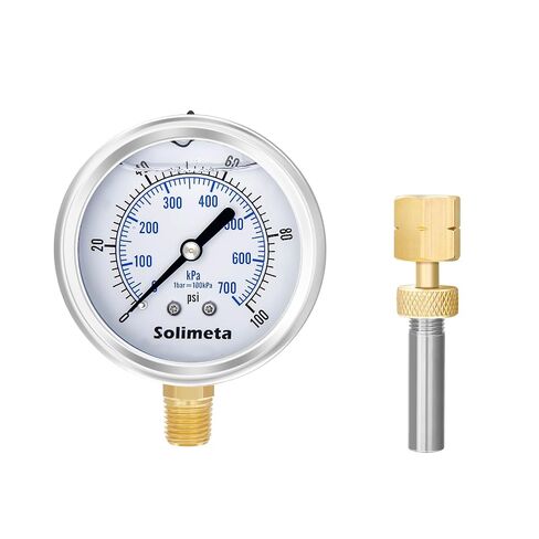 قابس اختبار نحاسي من Solimeta مع محول قياس نحاسي، ذكر 1/4 بوصة NPT، أنثى 1/4 بوصة NPT للمقياس، قطعتان in Kuwait