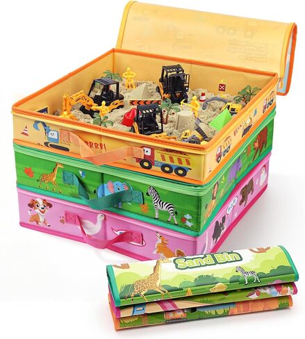 3 Pack Sand Box Sensory Bins with Lid & Handle Compatible with Kinetic Sand in Kuwait