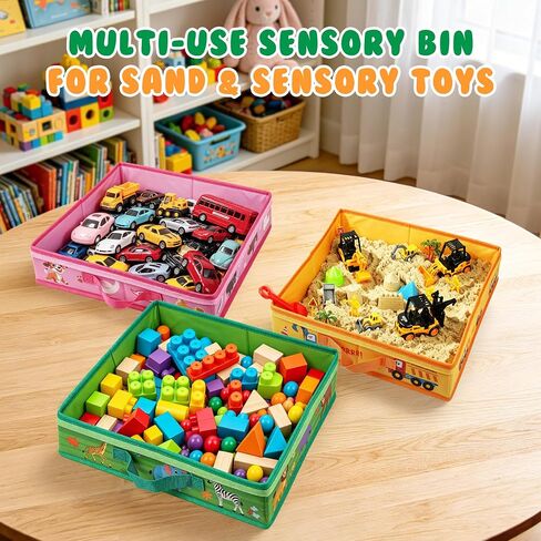 3 Pack Sand Box Sensory Bins with Lid & Handle Compatible with Kinetic Sand in Kuwait