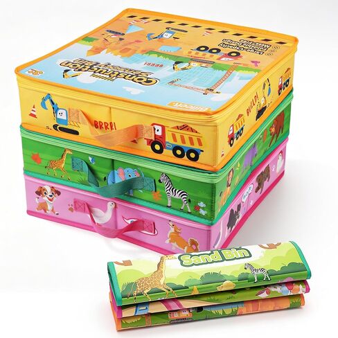 3 Pack Sand Box Sensory Bins with Lid & Handle Compatible with Kinetic Sand in Kuwait