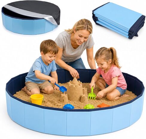 Kids Sandbox with Lid, 39inch Large Portable Sandbox for Outdoor & Indoor Play, Easy Setup Sand Box for Backyard, Balcony, Beach, Camping, Waterproof PVC Material, Hold up 200lbs Sand, with Drain Hole in Saudi Arabia
