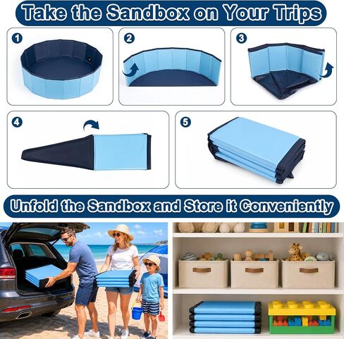 Kids Sandbox with Lid, 39inch Large Portable Sandbox for Outdoor & Indoor Play, Easy Setup Sand Box for Backyard, Balcony, Beach, Camping, Waterproof PVC Material, Hold up 200lbs Sand, with Drain Hole in Saudi Arabia