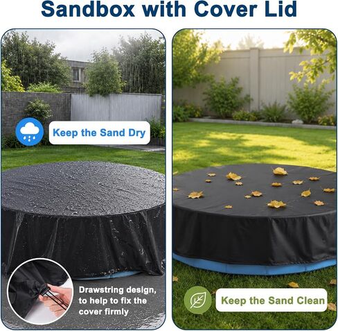 Kids Sandbox with Lid, 39inch Large Portable Sandbox for Outdoor & Indoor Play, Easy Setup Sand Box for Backyard, Balcony, Beach, Camping, Waterproof PVC Material, Hold up 200lbs Sand, with Drain Hole in Saudi Arabia