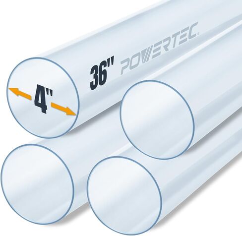 POWERTEC 70272-P4 Clear PVC Pipe 4" x 36" Long, 4PK, Rigid Plastic Tubing for Dust Collection Hose & Fittings in Kuwait