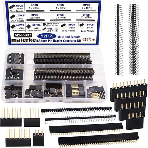 maierke 117Pcs 2.54mm Pitch Male and Female Pin Header Connector Assortment Kit,Includes 101Pcs Stackable Shield Header and 16Pcs Breakaway PCB Board Pin Header for Arduino Prototype Shield M1-P-037 in Saudi Arabia
