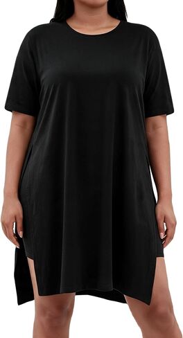 AXOSY Women Plus Size 2 Piece Outfits Short Sleeve Tunic Tops and Skinny Biker Shorts Sets Tracksuits in Kuwait