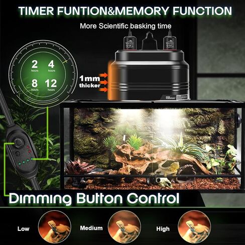 MECESOR Dual Reptile Light Fixture, Double Reptile Heat Lamp Fixture with Independent Thermostat Control & Timer Dimming Function Reflector Dome Lamp Fixture for Bearded Dragon, Lizard Terrarium in Saudi Arabia