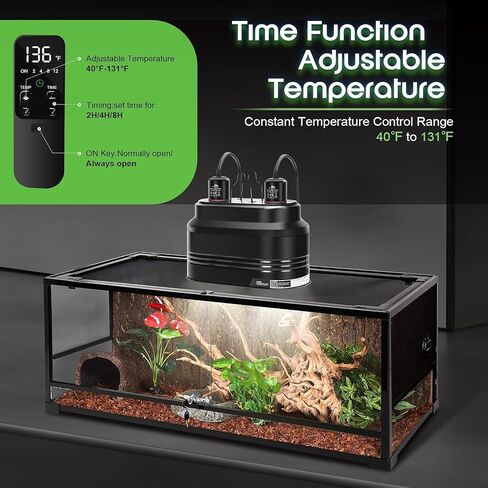 MECESOR Dual Reptile Light Fixture, Double Reptile Heat Lamp Fixture with Independent Thermostat Control & Timer Dimming Function Reflector Dome Lamp Fixture for Bearded Dragon, Lizard Terrarium in Saudi Arabia