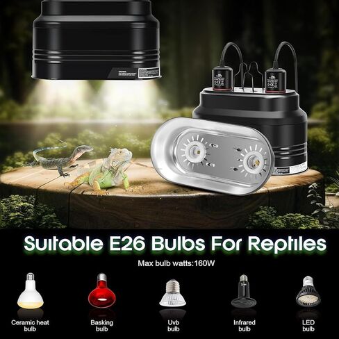 MECESOR Dual Reptile Light Fixture, Double Reptile Heat Lamp Fixture with Independent Thermostat Control & Timer Dimming Function Reflector Dome Lamp Fixture for Bearded Dragon, Lizard Terrarium in Saudi Arabia