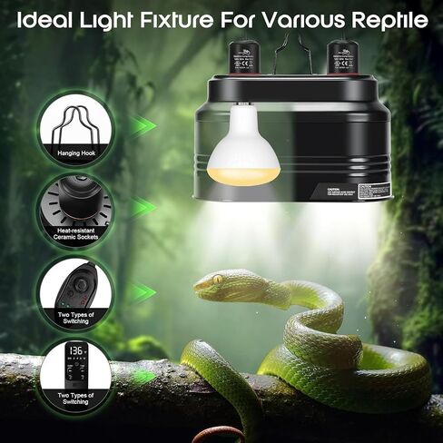 MECESOR Dual Reptile Light Fixture, Double Reptile Heat Lamp Fixture with Independent Thermostat Control & Timer Dimming Function Reflector Dome Lamp Fixture for Bearded Dragon, Lizard Terrarium in Saudi Arabia