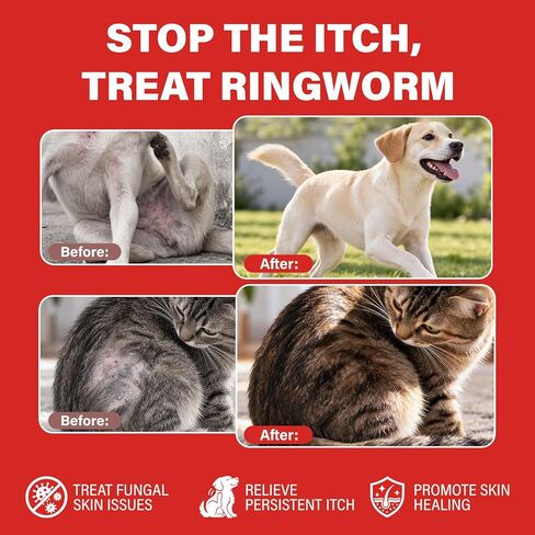Ringworm Treatment for Cats and Dogs Spray,Help Ringworm Treatment,Itchy Skin,Calming for Paws & Ears Itchy,Dandruff and Redness Care,Supports Healthy Coat,Suitable for All Breeds and Ages, 6.76 oz in Kuwait